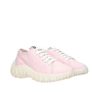NWT Miu Miu Chunky Low Top Sneakers Gabardine Pink Lace Up White Rubber Soles